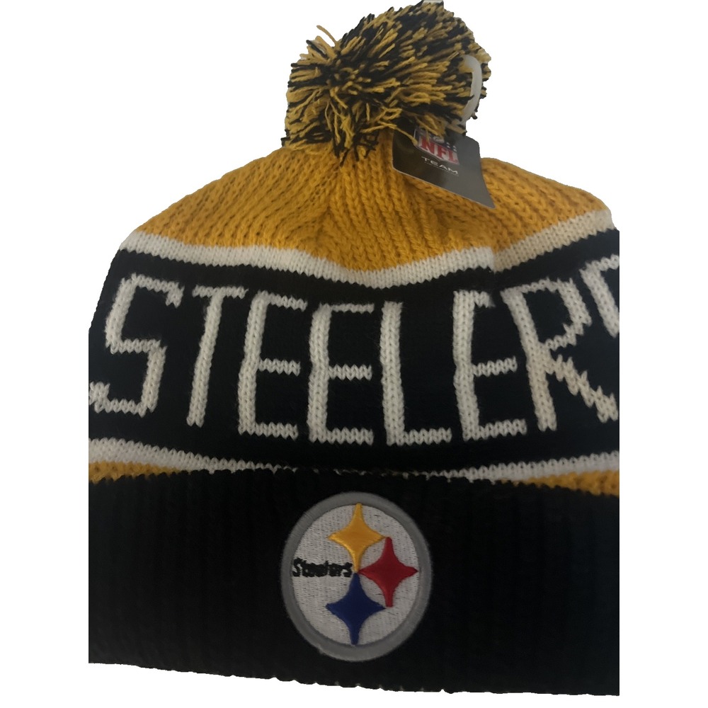 Pittsburgh Steelers Logo NFL Beanie Cap Hat Rolled‎ Cuff NWT